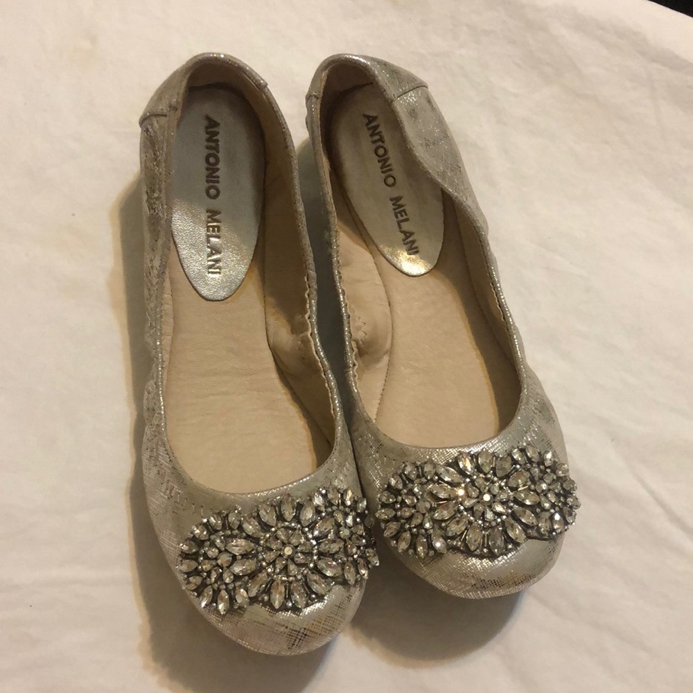 Antonio Melani Silver Rhinestone Ballet Flats